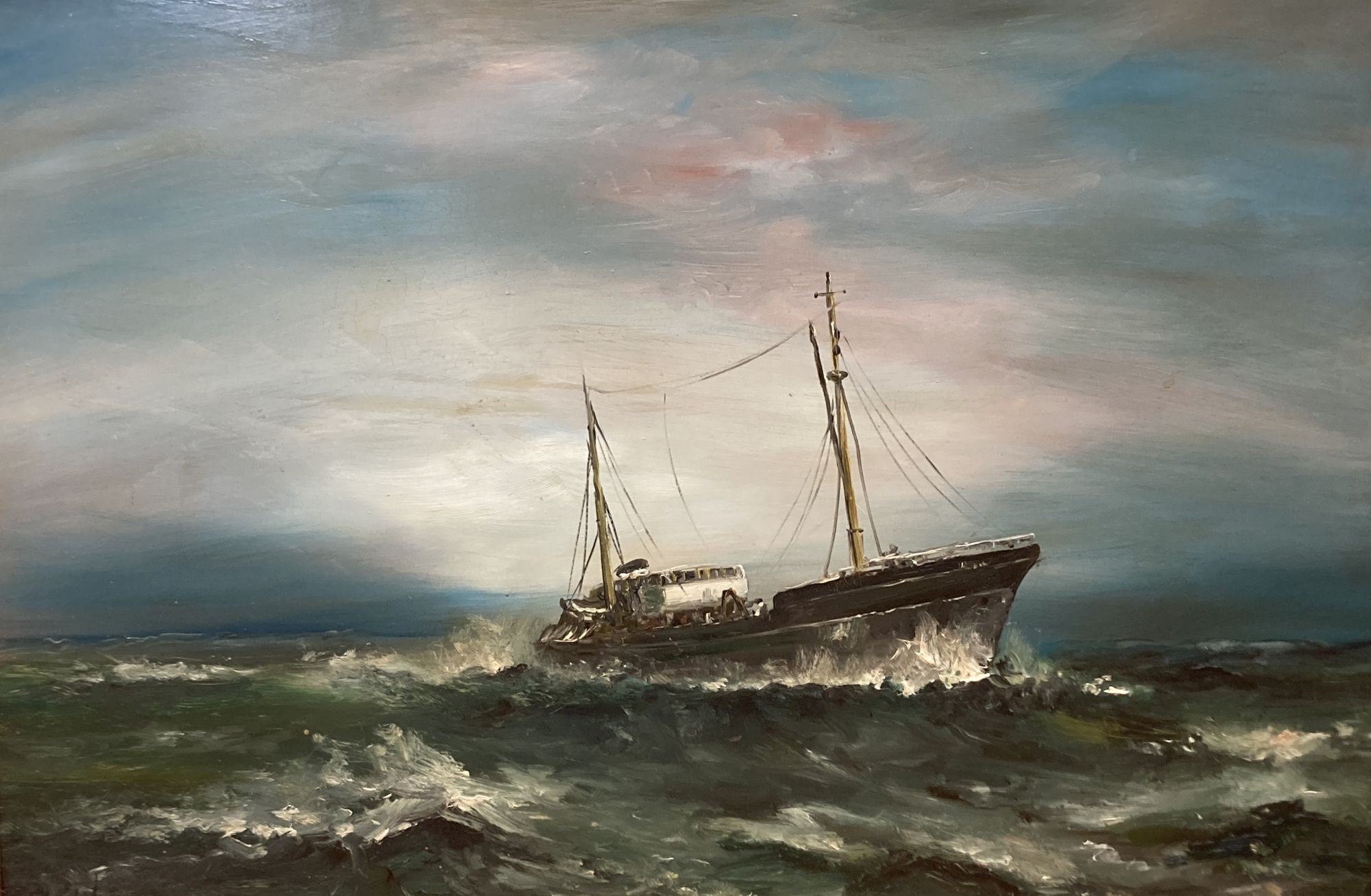 Fegan, oil on board, Fishing trawler at sea, signed, 49 x 72cm